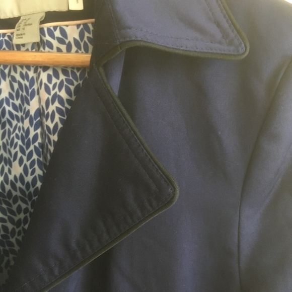 H&M Trench Coat in Navy Blue with Black Details sz 12 - Picture 4 of 8